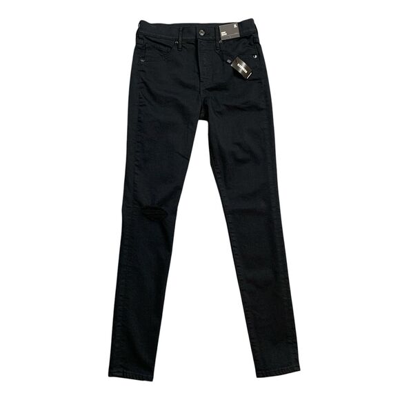 Express Jeans Womens 2 L Long Black Skinny Mid Rise Supersoft Pocket Distressed - Picture 1 of 16